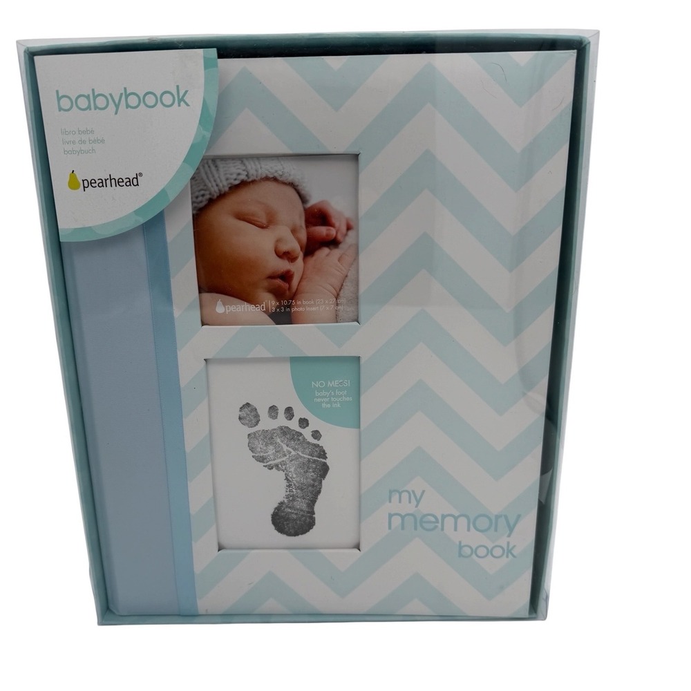 Pearhead Baby Memory Book Blue  Milestone Journal with Clean Touch Ink Pad‎